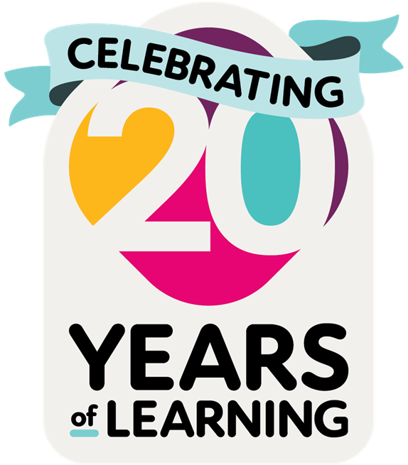 Celebrating 20 years of Learning badge icon. 