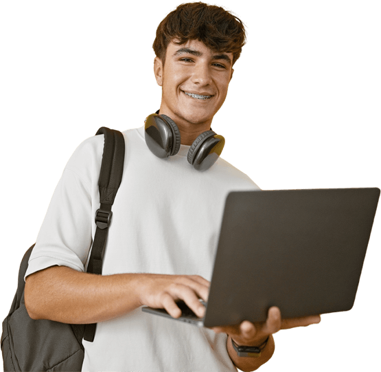 Young teen smiling in a blue hoodie 